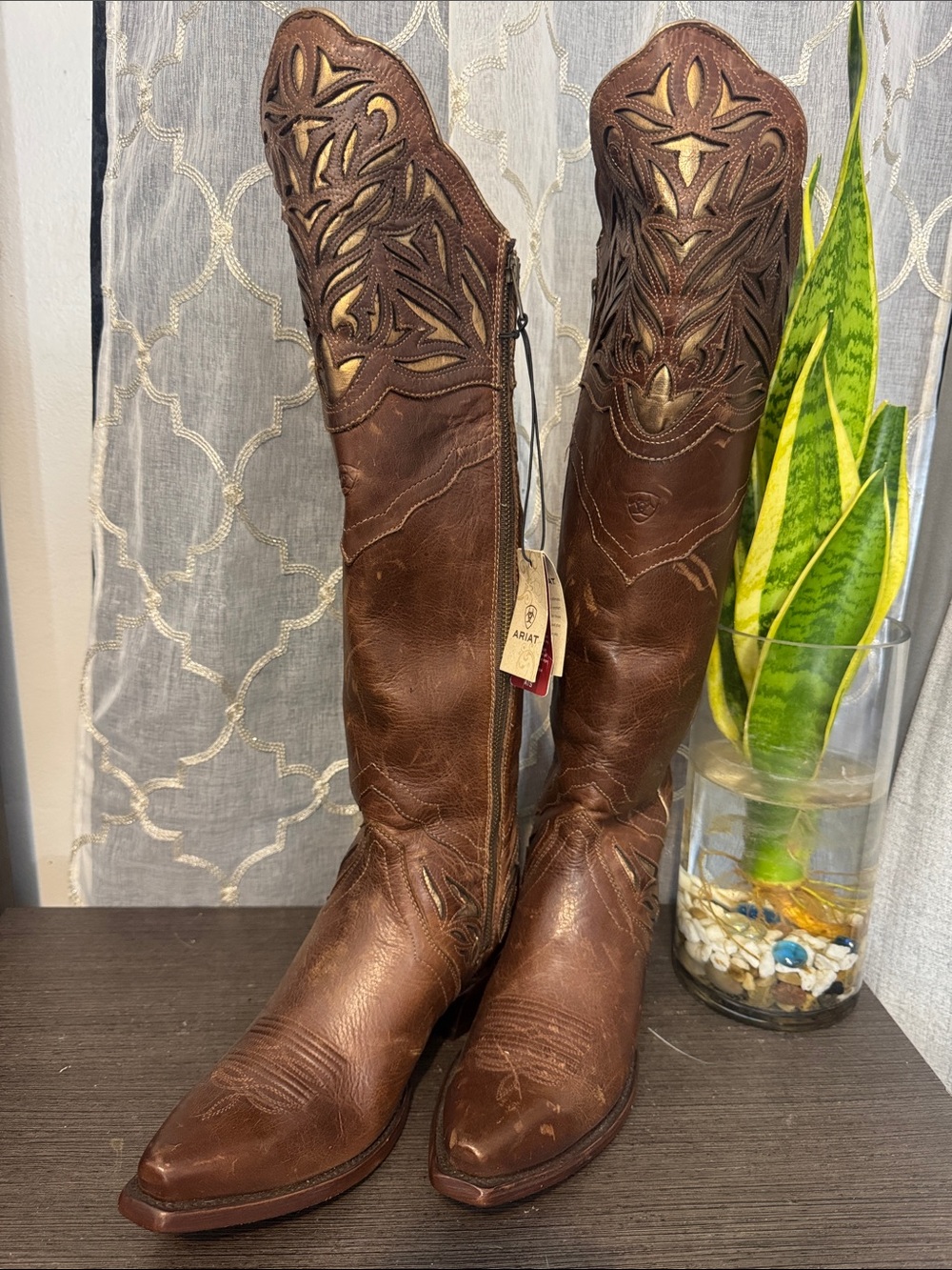 Ariat Brown Leather Embroidered Western Riding Boots